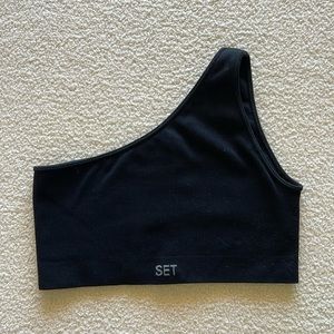 SET ACTIVE One Shoulder Bra in Onyx
